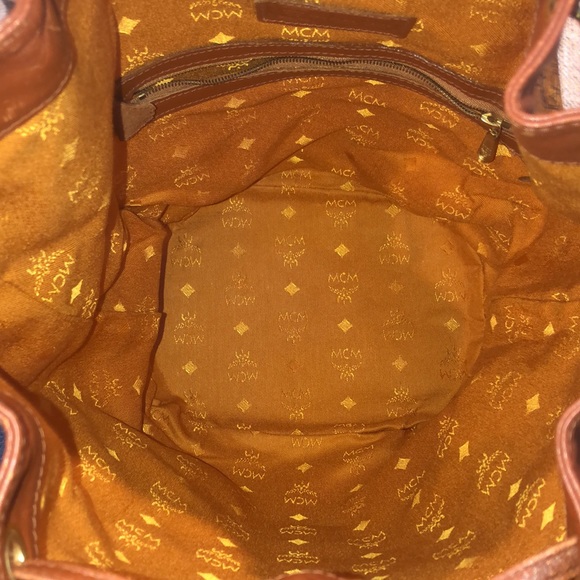 MCM Vicetos Cognac Leather Monogram Bucket Tote Crossbody Shoulder Bag Mint - Picture 13 of 16